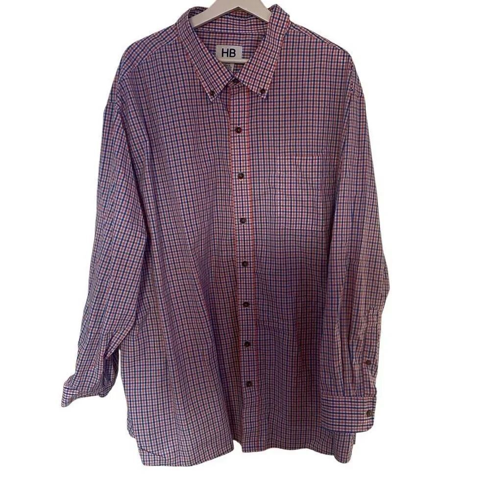HB Size 3XL Men's Button up Dress shirt plaid long sleeve orange blue
